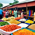 **

A vibrant Ugandan marketplace scene, filled with colorful textiles, fresh produce, and friendly locals bargaining in English. Capture the energy and cultural immersion of learning English through daily interactions.

**