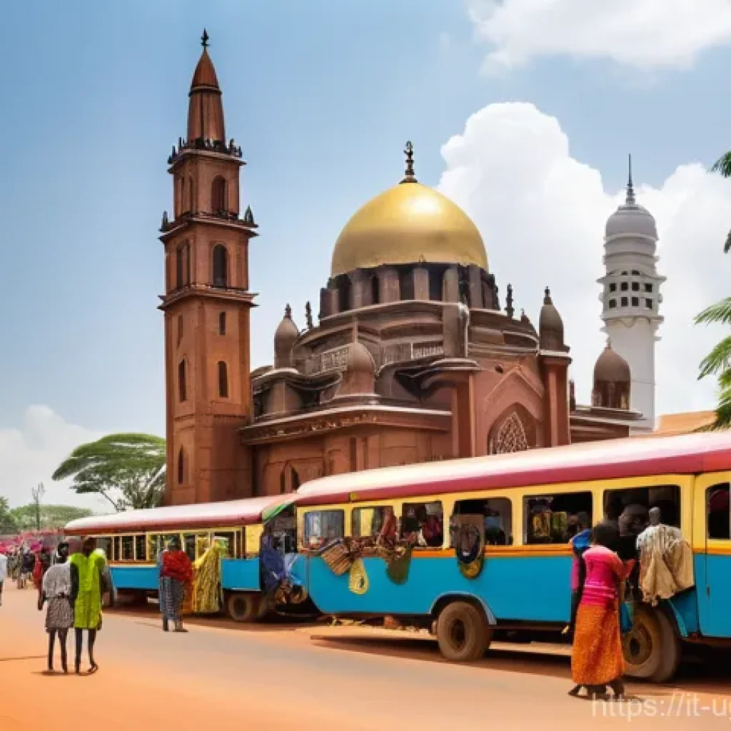 우간다의 주요 종교 - **Prompt 1: "A vibrant, panoramic street scene in an Ugandan city, showcasing the harmonious coexist...