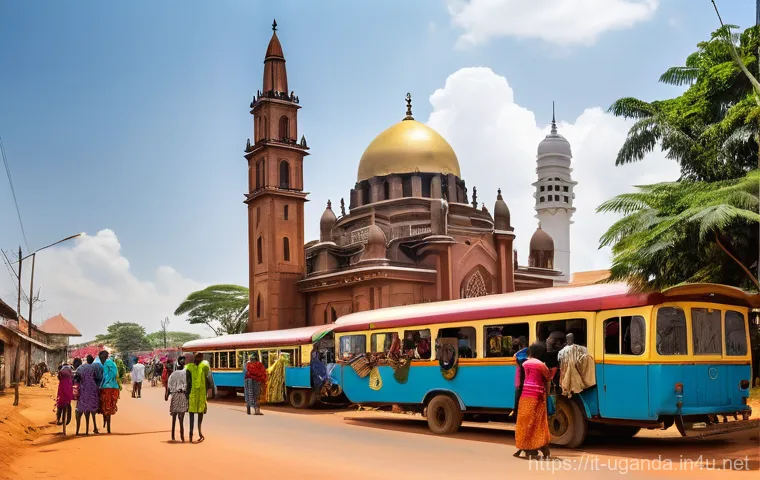 우간다의 주요 종교 - **Prompt 1: "A vibrant, panoramic street scene in an Ugandan city, showcasing the harmonious coexist...
