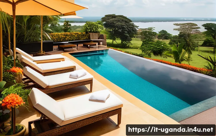엔테베 시내 호텔 추천 - **"Elegant Luxury Boutique Hotel Scene":** An opulent and refined boutique hotel in Entebbe, reflect...